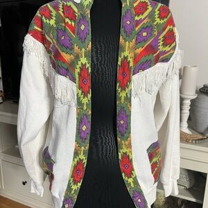 Handmade Fringe Aztec Sweatshirt Cardigan